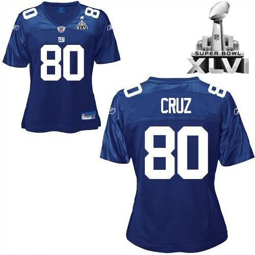 Giants #80 Victor Cruz Blue Women's Team Color Super Bowl XLVI Stitched NFL Jersey